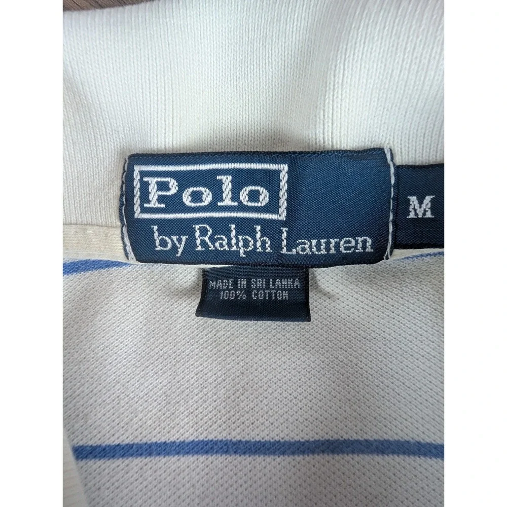 Polo Ralph Lauren Men's White & Blue Striped Short Sleeve Polo Shirt Size Medium